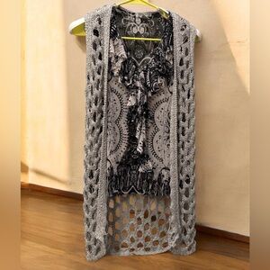 Alberto Makali Monochromatic Top with Crocheted Vest